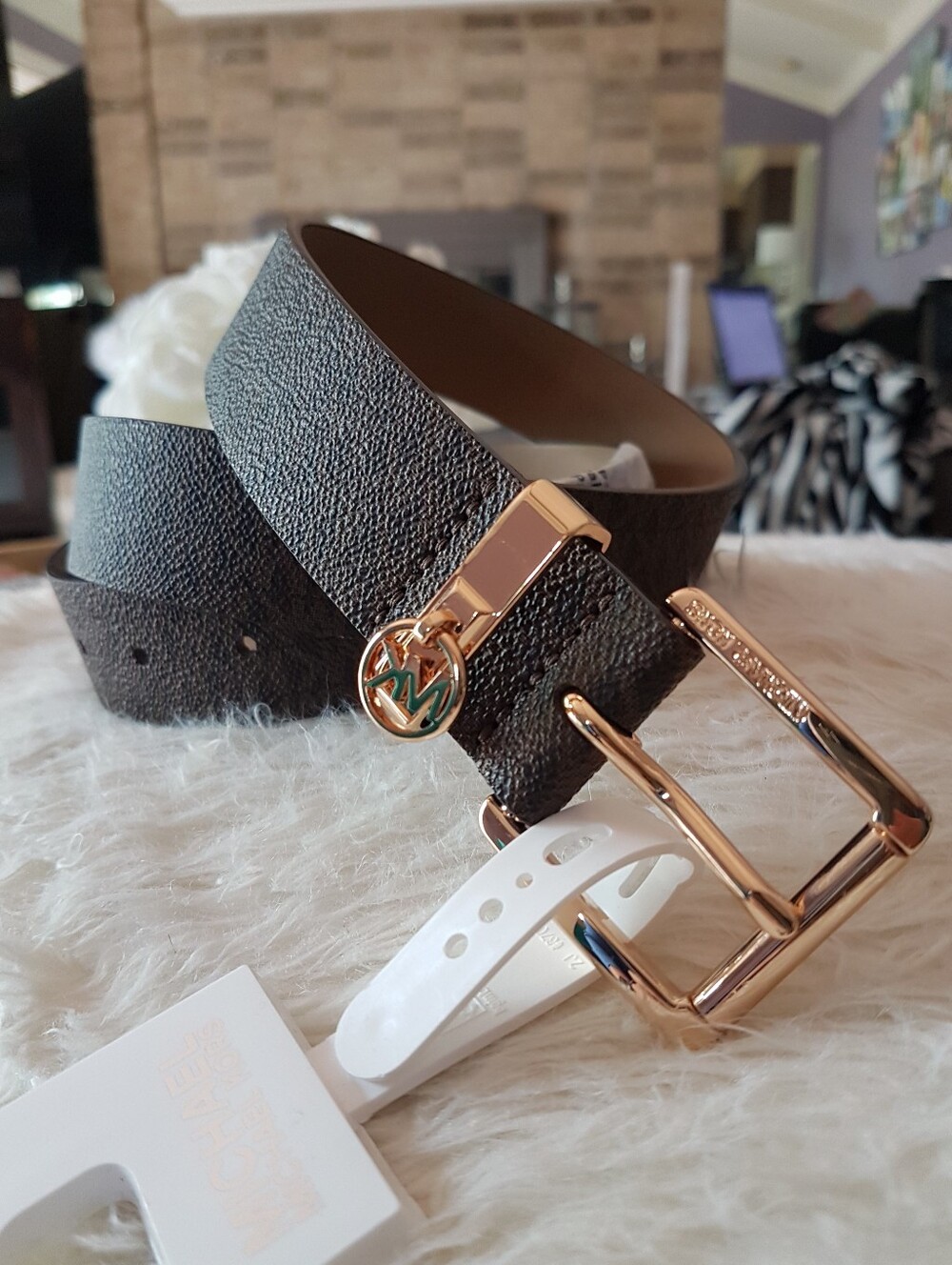 AUTHENTIC MICHAEL KORS Brown Logo Belt with Gold Buckle NWT